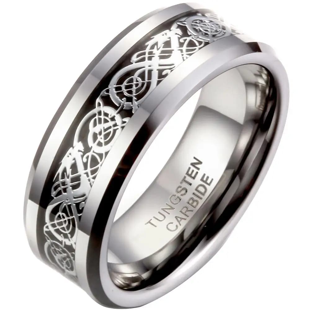 BONISKISS 8mm Men's Ring Celtics Dragon Tungsten Carbide Ring Anniversary/Engagement/Wedding Band Ring Comfort Fit Size 5-16