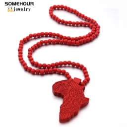 SOMEHOUR Fashion Africa Map Necklace For Men And Women Engraved Wooden Pendant Beads String Chians Charms Dangle Hiphop Jewelry
