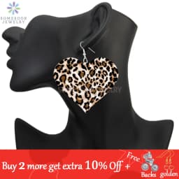 SOMESOOR Fashion Leopard Print Heart Wooden Drop Earrings For Women Black Zebra Colorful Animal Skin Pattern Wood Dangle Jewelry