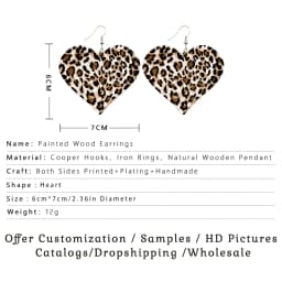 SOMESOOR Fashion Leopard Print Heart Wooden Drop Earrings For Women Black Zebra Colorful Animal Skin Pattern Wood Dangle Jewelry