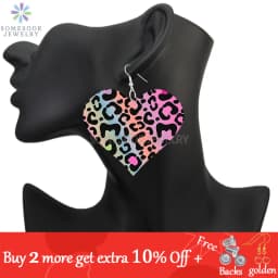 SOMESOOR Fashion Leopard Print Heart Wooden Drop Earrings For Women Black Zebra Colorful Animal Skin Pattern Wood Dangle Jewelry