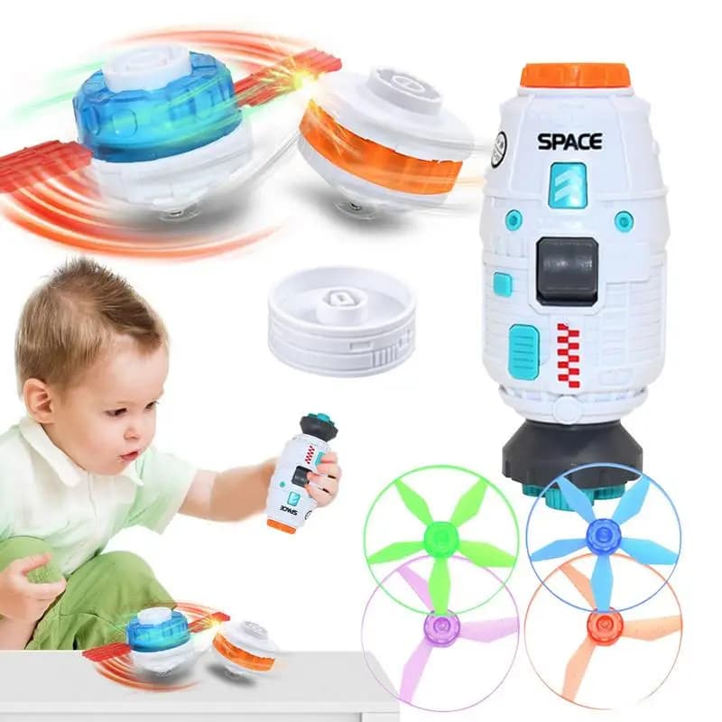 Flying Disc Launcher Toy Rocket Shape Flying Toys Disc Launcher For Kids Interactive Fetch Toy Spinning Toy Indoor & Outside Toy