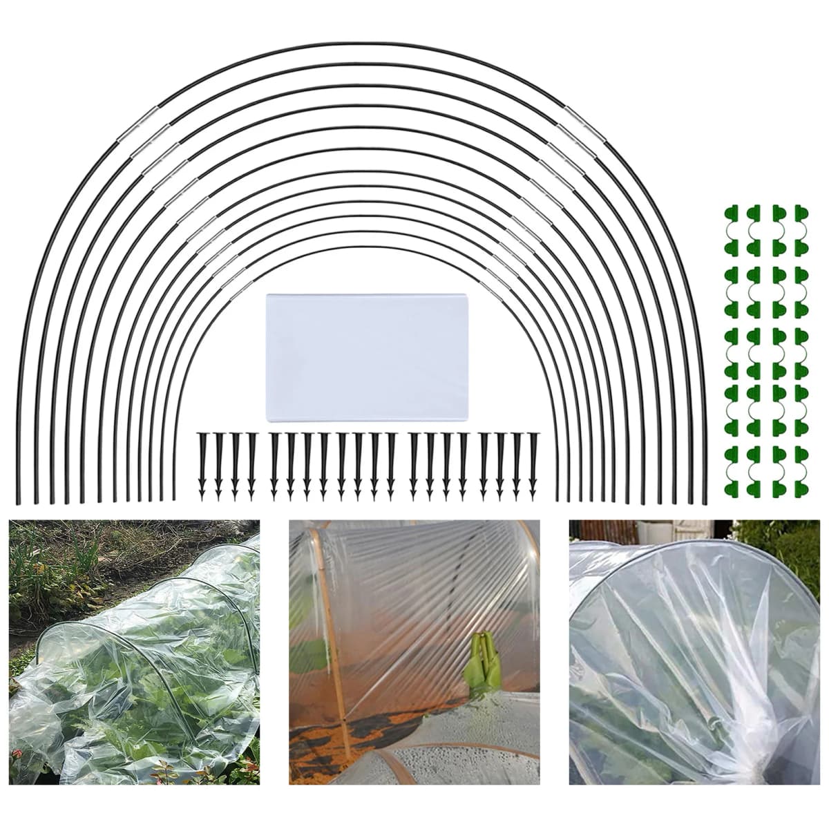 Greenhouse Hoops Garden Plant Hoop Grow Tunnel Support Hoops Plant Holder Tools with PE Cover Greenhouse Hoops Plant Grow Tunnel