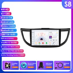 Hizpo 10.1" 2 Din Car Radio Carplay for Honda CRV 2012-2016 Android 13 GPS Navigation Multimedia Player Audio Stereo SWC BT 4G