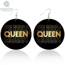 SOMESOOR Inspired Sayings Women Wooden Drop Earrings Black Blessed Dope Queen Faith BABE Hustle Squad Big Circle Dangle Jewelry
