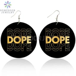 SOMESOOR Inspired Sayings Women Wooden Drop Earrings Black Blessed Dope Queen Faith BABE Hustle Squad Big Circle Dangle Jewelry