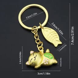 Gold Anime Cat Keychain Chinese Lucky Cat Key Chain Goodie Bags Gift Purse Charm Car Rearview Mirror Ornament Metal for Friends