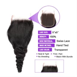 Loose Wave Lace Closure 4x4 PrePlucked With Baby Hair Natural 100%Human Hair Soft Brazilian Virgin Hair Ali Sky Cheap Wholesale