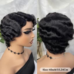Short Finger Wavy Wig Curly Black Cute Wig Real African Black Wigs for Women Mommy Wig Is Looks Natural (1B Black)