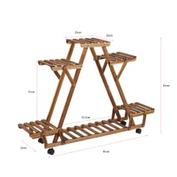 Movable Wood Flower Pot Stand Triangular Plant Display Rack with Wheels