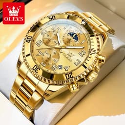 OLEVS 2926 Men's Watch Luxury Brand Gold Waterproof Calendar Moon Phase Chronograph Top Fashion Stainless Steel Men Quartz Watch