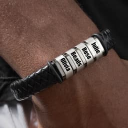 Personalized Mens Engraved Name Leather Bracelets Stainless Steel Custom Multi-Name Beads Jewelry Anniversary Gift for Husband