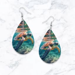 SOMESOOR Cute Sea Animal Print Wooden Teardrop Earrings Lovely Starfish Sea Turtle Seahorse Designs Ear Pendant Dangle Jewelry