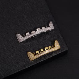 GUCY Hip Hop Full CZ Stones Teeth Grillz Caps Cubic Zircon Iced Out Micro Pave Top Charm Grills For Men Women Jewelry Gift
