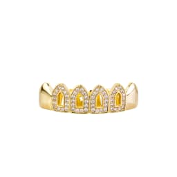 GUCY Hip Hop Full CZ Stones Teeth Grillz Caps Cubic Zircon Iced Out Micro Pave Top Charm Grills For Men Women Jewelry Gift