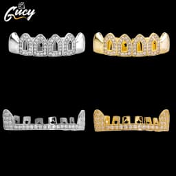 GUCY Hip Hop Full CZ Stones Teeth Grillz Caps Cubic Zircon Iced Out Micro Pave Top Charm Grills For Men Women Jewelry Gift