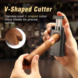 Cigar Humidor, Leather Cedar Wood Cigar Case with Cigar Lighter, V Cut Cigar Cutter,Cigar Holder 3 in 1 Travel Cigar Humidor Box