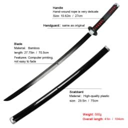 Japanese Anime Samurai Sword Cosplay Character Weapons Porps Wooden Blade Toy Katana Kyoujurou Shinobu Black Muichirou