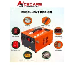 ACECARE 110V/12V DC PCP 4500Psi 300Bar Compressor Portable High Pressure Compressor PCP Diving Tank