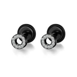 BONISKISS Rhinestone Stainless Steel Round Stud Earrings For Women Dumbbell Pierceing Earrings Men Punk Fashion Jewelry Gift