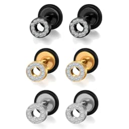 BONISKISS Rhinestone Stainless Steel Round Stud Earrings For Women Dumbbell Pierceing Earrings Men Punk Fashion Jewelry Gift