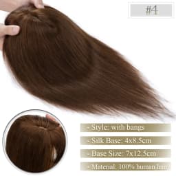 TESS Women Topper 7x12.5cm Hair Toppers With Bangs Natural Hair Wig Human Hair Silk Base Center Part Hair Clip In Hair Extension