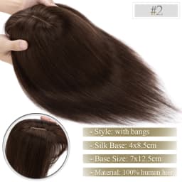 TESS Women Topper 7x12.5cm Hair Toppers With Bangs Natural Hair Wig Human Hair Silk Base Center Part Hair Clip In Hair Extension