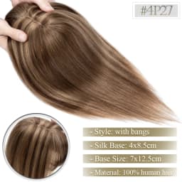 TESS Women Topper 7x12.5cm Hair Toppers With Bangs Natural Hair Wig Human Hair Silk Base Center Part Hair Clip In Hair Extension
