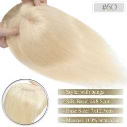 TESS Women Topper 7x12.5cm Hair Toppers With Bangs Natural Hair Wig Human Hair Silk Base Center Part Hair Clip In Hair Extension