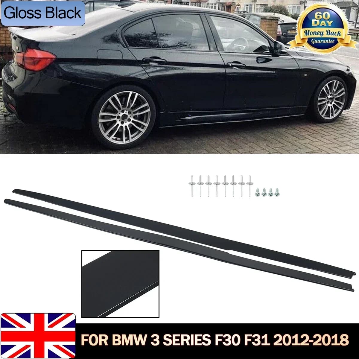 MagicKit forBMW 3 Series F30 2012-2018 with M Sport Bumper Car Side Skirts Fenders Splitter Bumper EXTENSION BLADES GLOSS BLACK