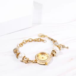 Lancardo Women's beaded bracelet Gold Watch Shiny Diamond Key Pendant Adjustable watch Women's Fashion Exquisite jewelry