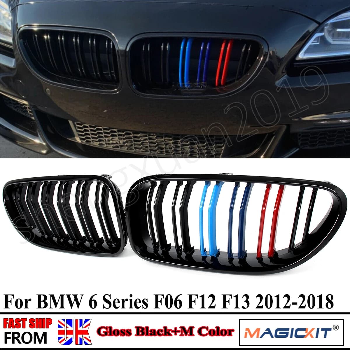 For BMW M6 F06 F12 F13 650i 640i Gloss Black Front Kidney Grille Grill M-Color