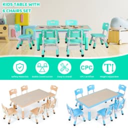 Kids Table and 6 Chairs Set Height Adjustable Toddler Multi-Activity Table Set Study Children's Table and Chair Set