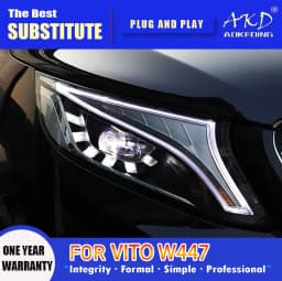 AKD Head Lamp for Vito W447 LED Headlight 2014-2021 Headlights V260 DRL Turn Signal High Beam Angel Eye Projector Lens