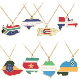 SOMESOOR African Countries National Flag Necklace Nigeria Ghana Jamaica Maps Hip-hop Enamel Pendant Chain Jewelry For Women Gift