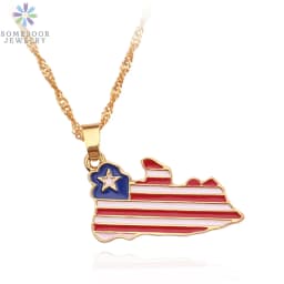 SOMESOOR African Countries National Flag Necklace Nigeria Ghana Jamaica Maps Hip-hop Enamel Pendant Chain Jewelry For Women Gift