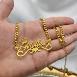 Custom Name Necklace with Crown Personalized Cuban Chain Necklace Stainless Steel Nameplate Necklace for Women Gift