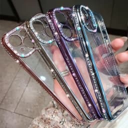 Case for iPhone 14 13 12 11 Pro Max Plus Luxury Plating Glitter Diamond Transparent Girl Female Soft Silicone Shockproof Cover