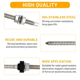 6/10Sets of SUS304 Stainless Steel Solar Hanging Bracket Bolt Set for Solar Panel Mount Kit for Any Wooden Beams