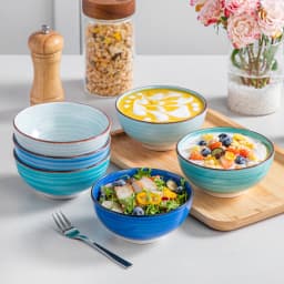 Vancasso Bonita 6-Piece 380ML/820ML Porcelain Vintage Handpainted Ceramic Soup/Mixing/Fruit/Noodle/Ramen Large Serving Bowl Set