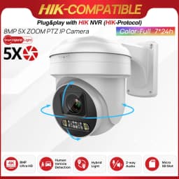 8MP ColorVu PTZ IP Camera 5X Zoom Hybrid Light 2-way Audio SD Card Slot Network CCTV Camera Hikvision Compatible