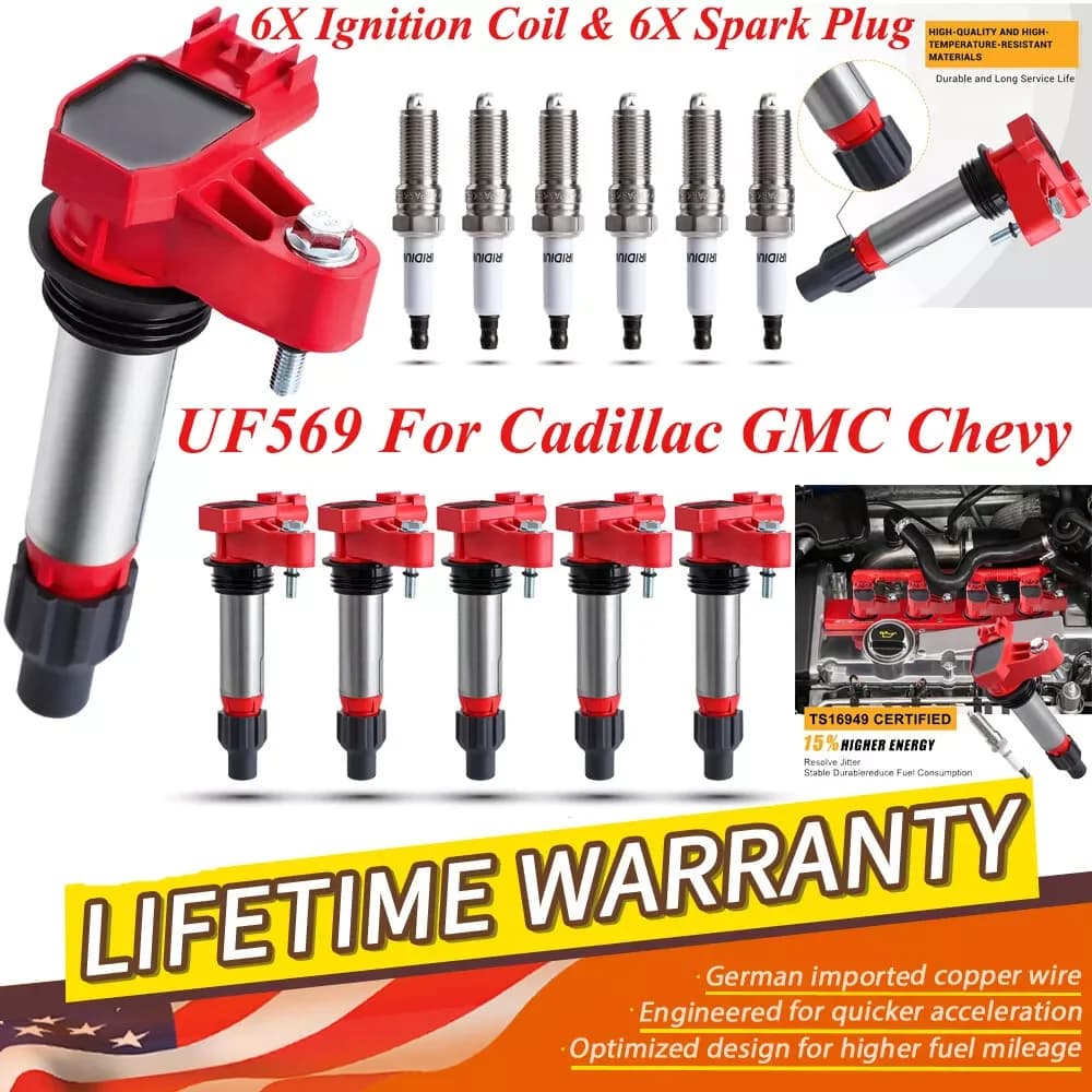 Carbole 6 Ignition Coils & Spark Plugs for Chevy Traverse Cadillac GMC Acadia 3.6L UF569