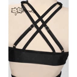 MEOWCOS Women Gothic Swimwear Fishnet Hollow Black Two Piece Swimsuit Halter Short Top and High Waist Bottoms Bathing Suit