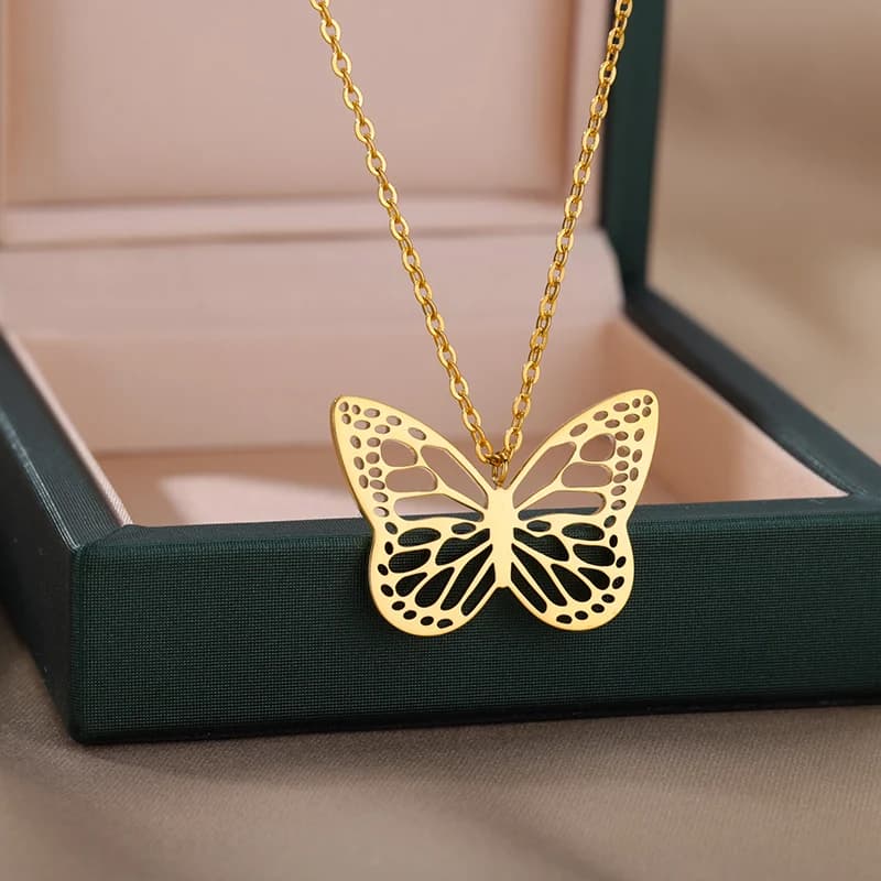 Stainless Steel Butterfly Pendants Necklaces for Women Goth Fashion Gold Color Choker Necklace Aesthetic Wedding Jewelry Gift