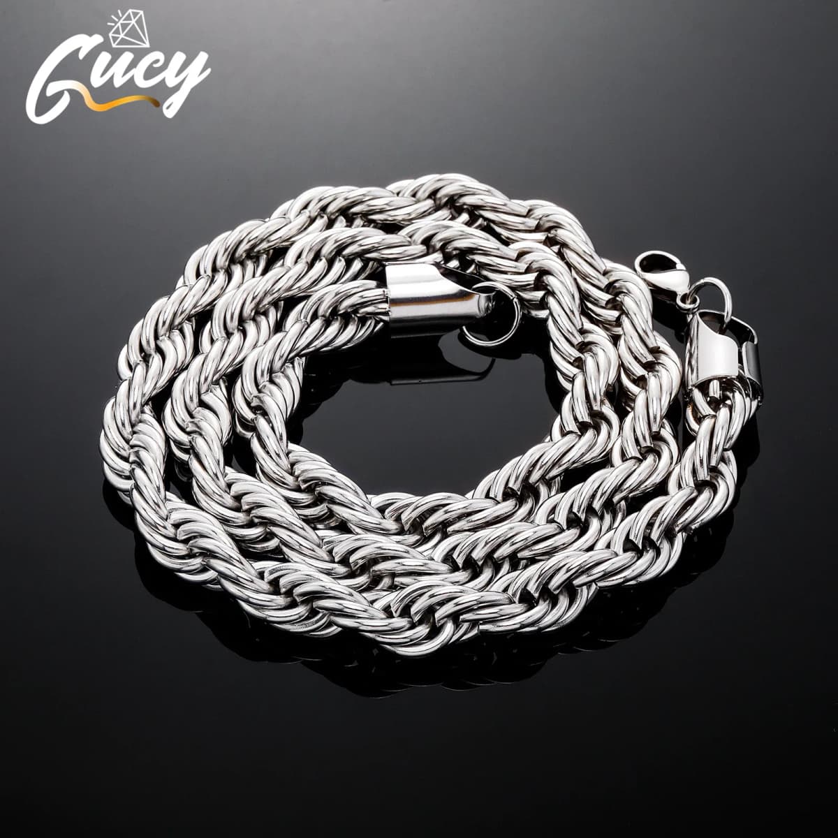GUCY 10mm Rope Chain Necklace Lowkey fashion Stainless Steel Men Women Jewelry Gifts