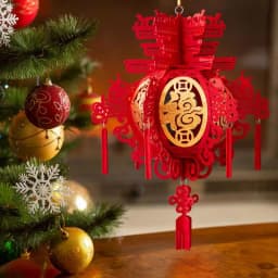 Chinese New Year Lanterns Lucky Non-woven 3D Puzzle Lantern with Chinese Red Fu 2024 Spring Festival Decorations Hangings
