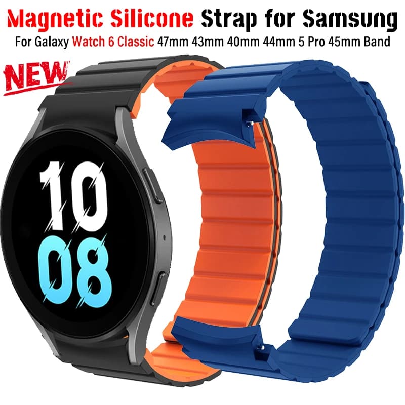 Magnetic Silicone Strap for Samsung Galaxy 6 5 4 40 44mm 6/4Classic 43 47mm 42 46mm No Gaps Bracelet for Watch 5Pro 45mm Band