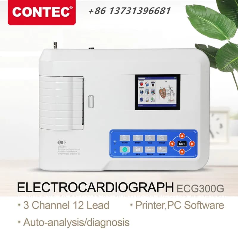 CONTEC Digital 3 Channel 12 Leads ECG/EKG Machine Human or Veterinary Use Electrocardiograph ECG300G