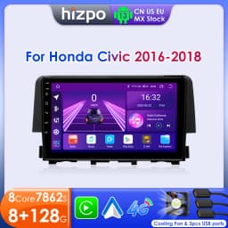 Hizpo Android 13 Stereo For Honda Civic 10th 2016 2017 2018 2019 2020 Car Radio Multimedia Video Player GPS Carplay Head Unit BT
