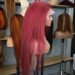 99J Burgundy Colored Kinky Straight 13x4 Lace Front Wig Human Hair Brazilian Remy 13x6 HD Lace Frontal Wig For Women Pre Plucked
